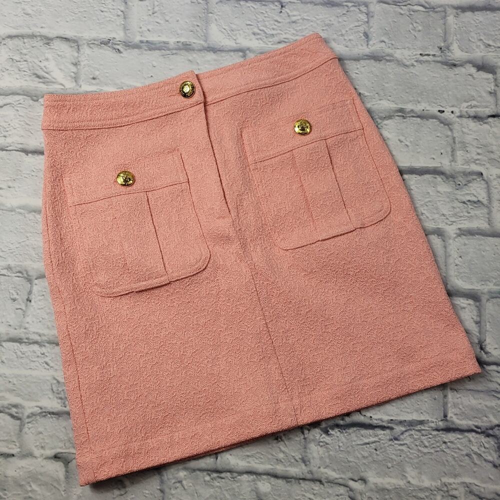 Demure Love Moschino Pastel Pink Double Pocket Skirt Gold Buttons size 4